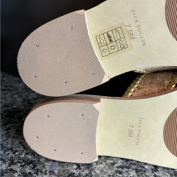 Jack Rogers Jacks II Cork Gold Toe Post Flat Sandals Size 7 1/2