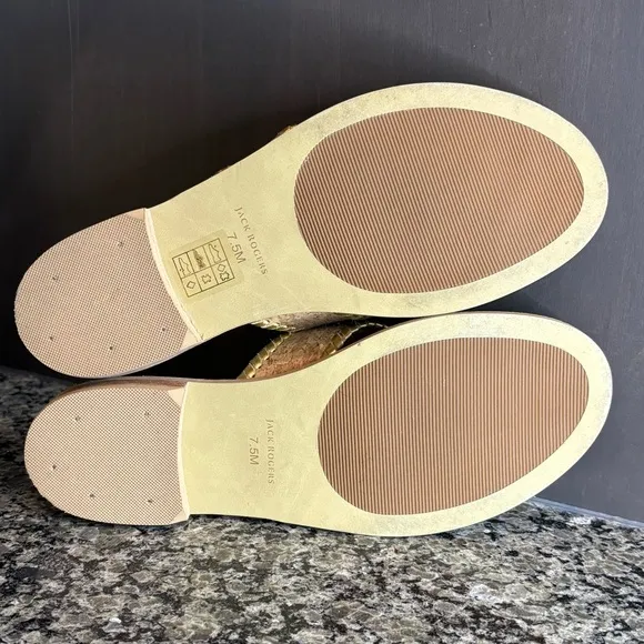 Jack Rogers Jacks II Cork Gold Toe Post Flat Sandals Size 7 1/2