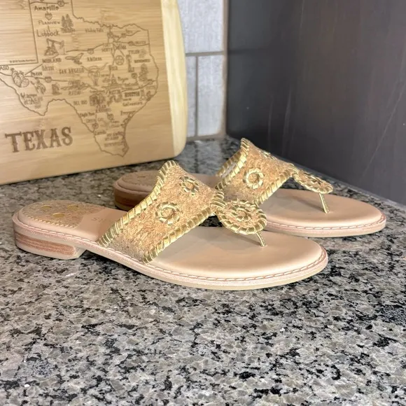Jack Rogers Jacks II Cork Gold Toe Post Flat Sandals Size 7 1/2