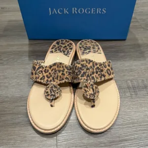 Jack Rogers Jacks II Flat Leopard Suede Leather Sandals