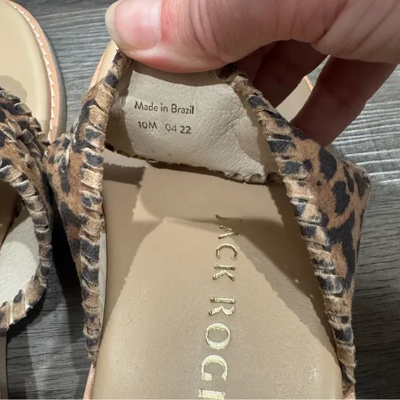 Jack Rogers Jacks II Flat Leopard Suede Leather Sandals
