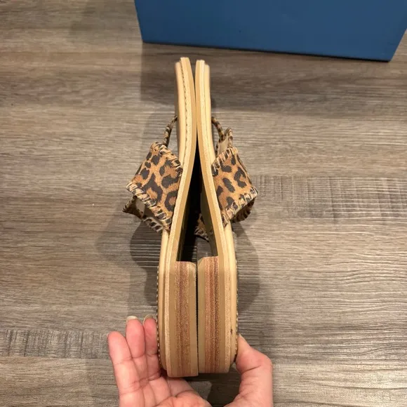 Jack Rogers Jacks II Flat Leopard Suede Leather Sandals