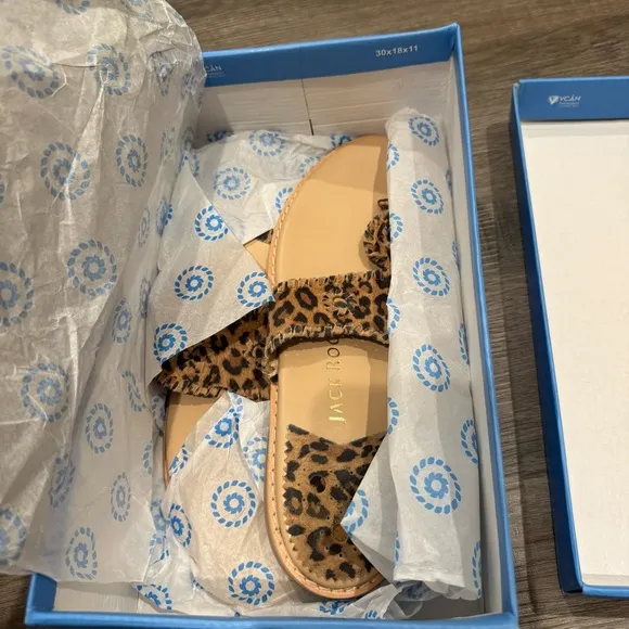 Jack Rogers Jacks II Flat Leopard Suede Leather Sandals