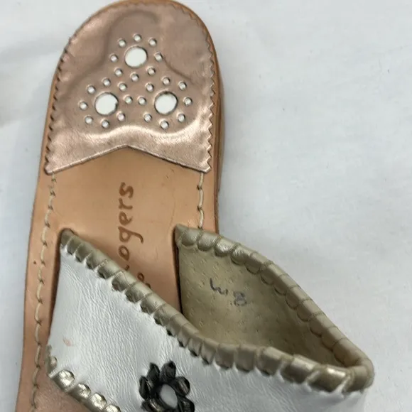 Jack Rogers Sandals Jacks Flat Sandals Women's Size 8 White &amp; Metallic