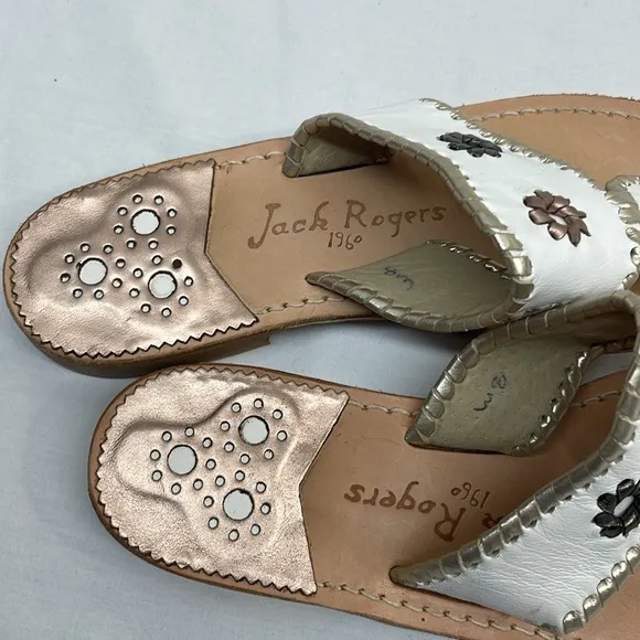 Jack Rogers Sandals Jacks Flat Sandals Women's Size 8 White &amp; Metallic