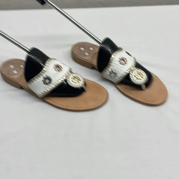 Jack Rogers Sandals Jacks Flat Sandals Women's Size 8 White &amp; Metallic