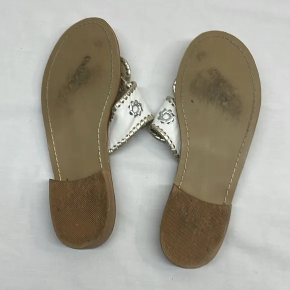 Jack Rogers Sandals Jacks Flat Sandals Women's Size 8 White &amp; Metallic