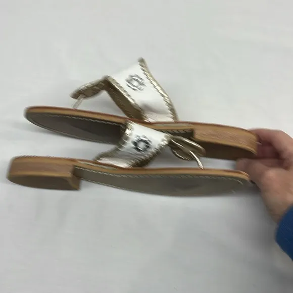 Jack Rogers Sandals Jacks Flat Sandals Women's Size 8 White &amp; Metallic
