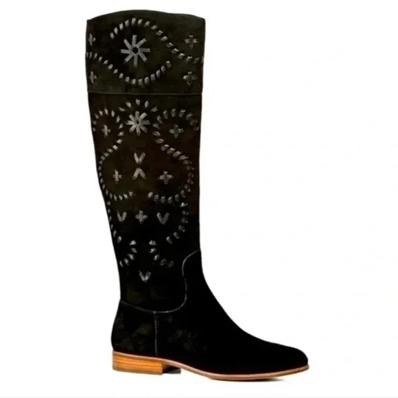 JACK ROGERS TARA BLACK SUEDE TALL RIDING BOOTS SIZE 8