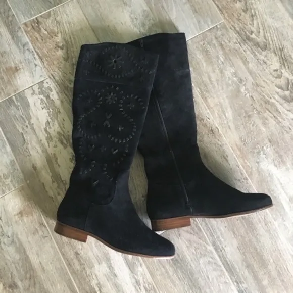JACK ROGERS TARA BLACK SUEDE TALL RIDING BOOTS SIZE 8