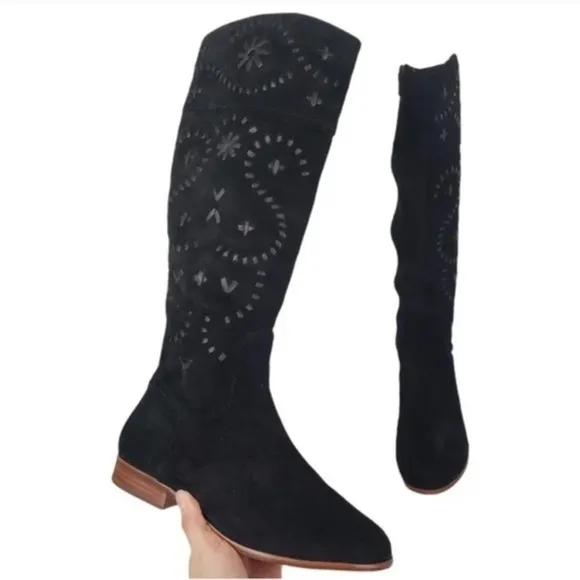 JACK ROGERS TARA BLACK SUEDE TALL RIDING BOOTS SIZE 8