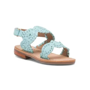 JACK ROGERS Turquoise Leather Lauren Flat Sandals (Toddler)
