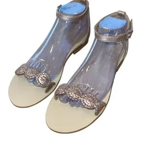 Jack Rogers Womens Ankle Buckle 3 Crochet Leather Flat Sandals Rose Gold Size 9