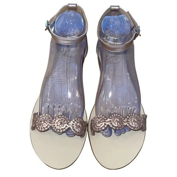 Jack Rogers Womens Ankle Buckle 3 Crochet Leather Flat Sandals Rose Gold Size 9