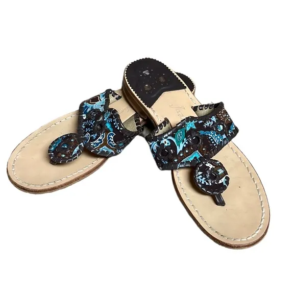 Jack Rogers x Vera Bradley Java Blue Paisley Navajo Classic Flat Sandal size 8