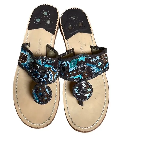 Jack Rogers x Vera Bradley Java Blue Paisley Navajo Classic Flat Sandal size 8