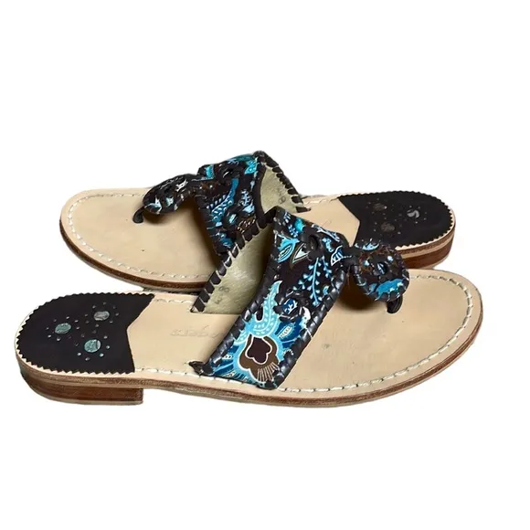 Jack Rogers x Vera Bradley Java Blue Paisley Navajo Classic Flat Sandal size 8
