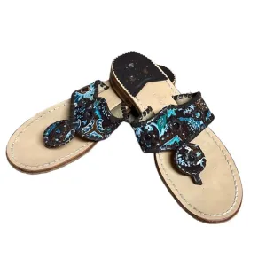 Jack Rogers x Vera Bradley Java Blue Paisley Navajo Classic Flat Sandal size 8