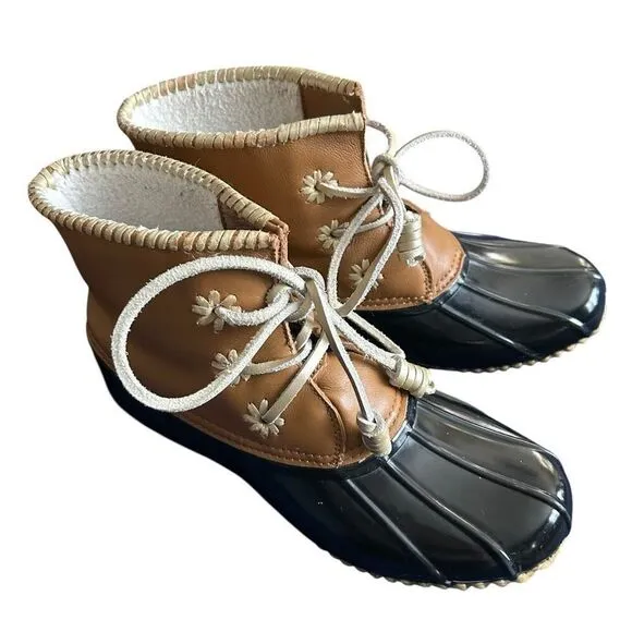 Jack Rogers Chloe Tan Black Leather Rain Duck Boots 9