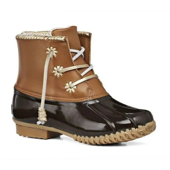Jack Rogers Chloe Tan Black Leather Rain Duck Boots 9
