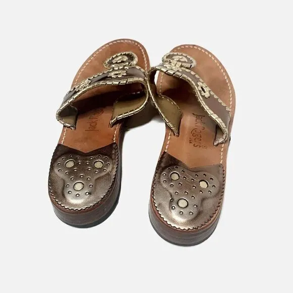 Jack Rogers Classic Jacks Bronze and Gold Leather Thong Sandals Women’s Size 7 M