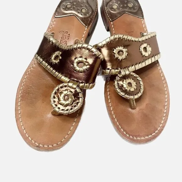 Jack Rogers Classic Jacks Bronze and Gold Leather Thong Sandals Women’s Size 7 M