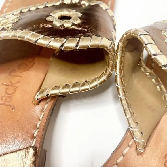 Jack Rogers Classic Jacks Bronze and Gold Leather Thong Sandals Women’s Size 7 M