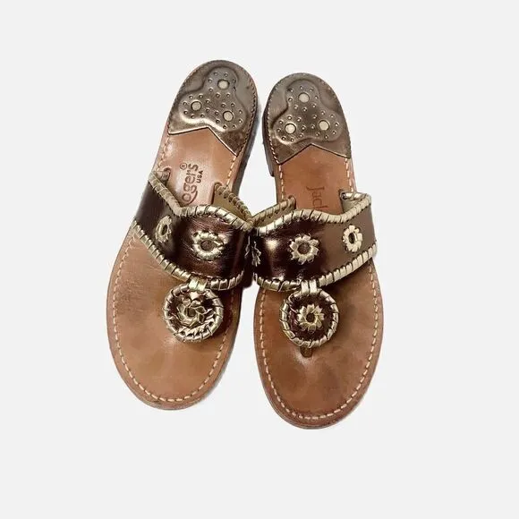 Jack Rogers Classic Jacks Bronze and Gold Leather Thong Sandals Women’s Size 7 M