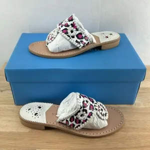 Jack Rogers Jacks Flat Sandals- Neon Pink Leopard- Size 5- NIB