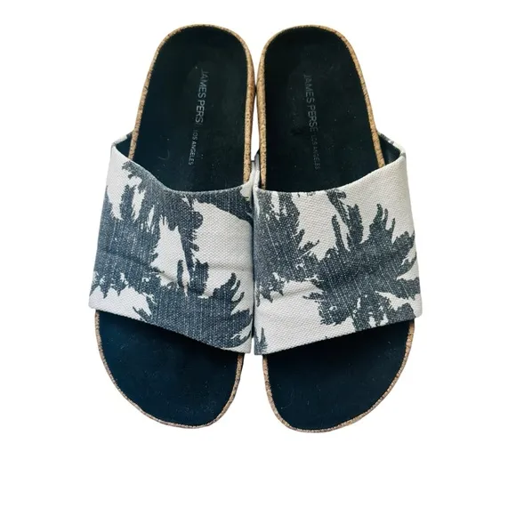James Perse Canvas/Cork Flat Slide On Palm Tree Sandals