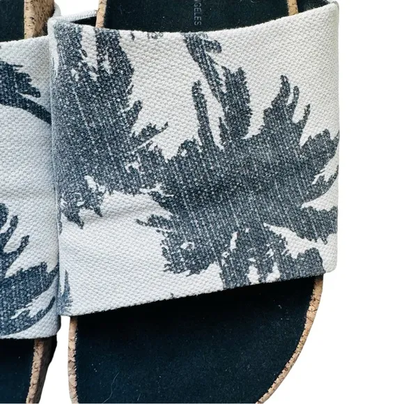 James Perse Canvas/Cork Flat Slide On Palm Tree Sandals