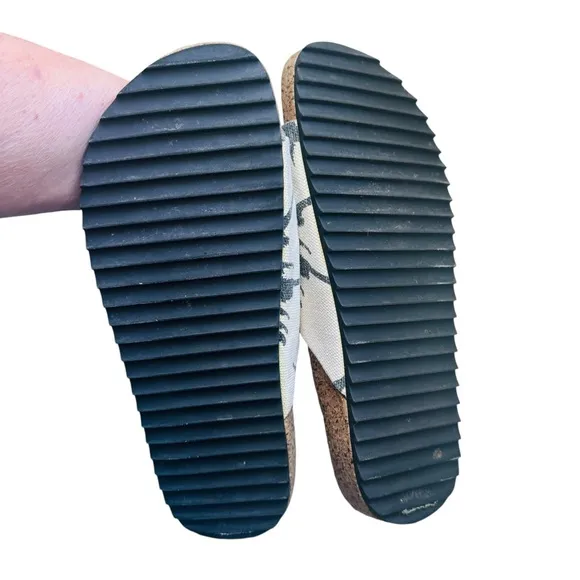 James Perse Canvas/Cork Flat Slide On Palm Tree Sandals