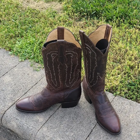 J.B. Dillon Brown Goat Leather Cowboy Boots, round toe size 9.5 D