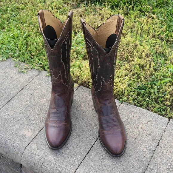 J.B. Dillon Brown Goat Leather Cowboy Boots, round toe size 9.5 D