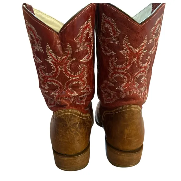 J.B. Dillon Cooper Cowboy Western Boots Men's Leather Red Tan Size 10 EE