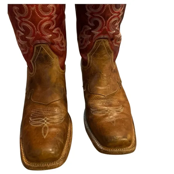 J.B. Dillon Cooper Cowboy Western Boots Men's Leather Red Tan Size 10 EE
