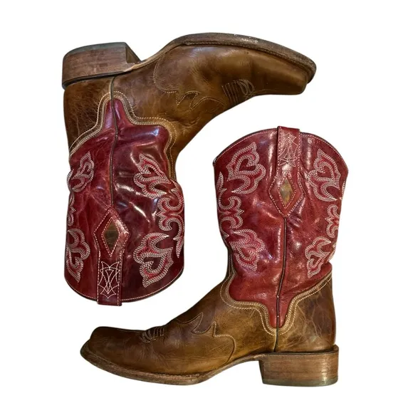 J.B. Dillon Cooper Cowboy Western Boots Men's Leather Red Tan Size 10 EE