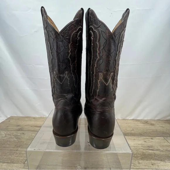 J.B. Dillon men's Brown  cream stitch Genuine Goat pull-on cowboy boots