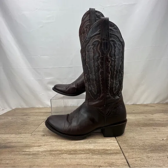 J.B. Dillon men's Brown  cream stitch Genuine Goat pull-on cowboy boots