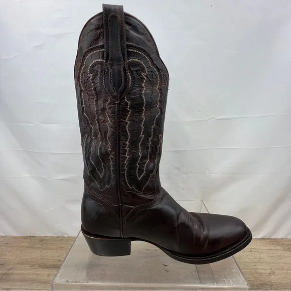 J.B. Dillon men's Brown  cream stitch Genuine Goat pull-on cowboy boots