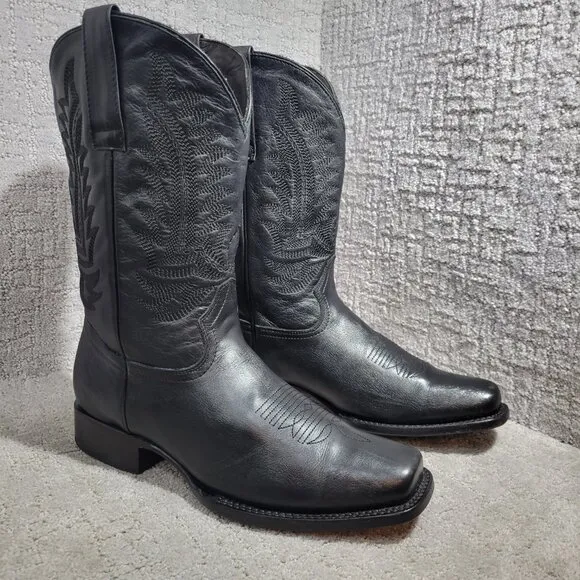 J.B. Dillon Men's Size 10.5 EE Black Leather Squared Toe Western Boots JBR3220