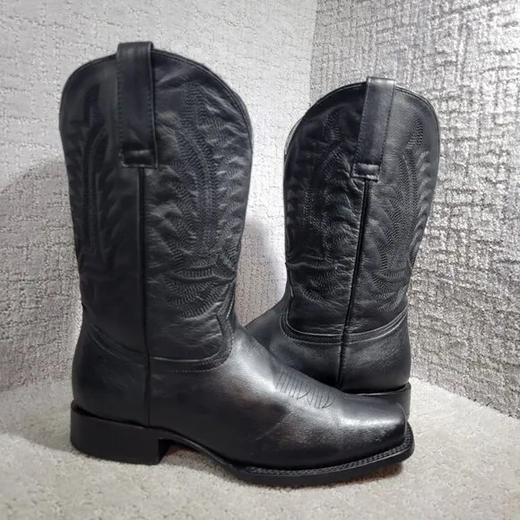 J.B. Dillon Men's Size 10.5 EE Black Leather Squared Toe Western Boots JBR3220