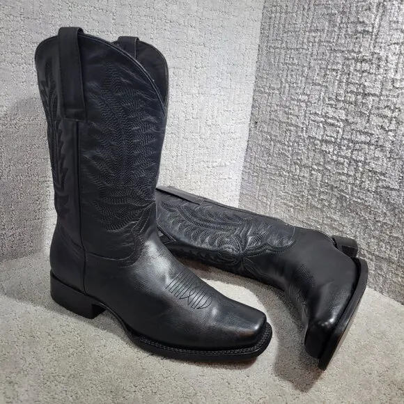 J.B. Dillon Men's Size 10.5 EE Black Leather Squared Toe Western Boots JBR3220