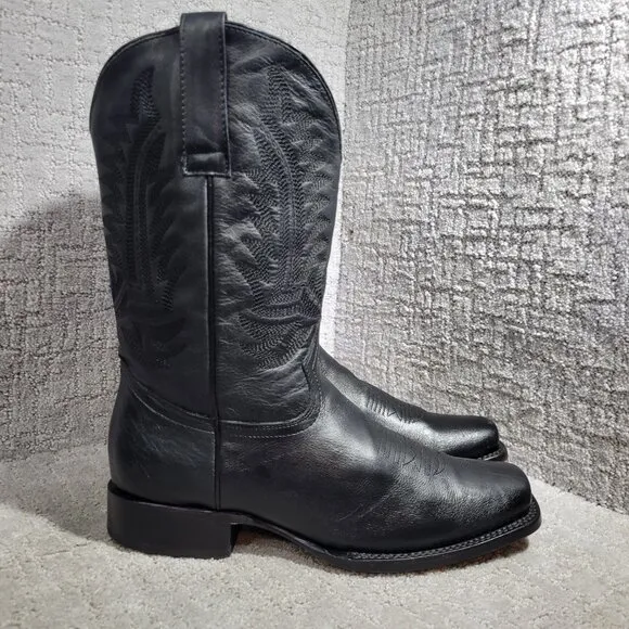 J.B. Dillon Men's Size 10.5 EE Black Leather Squared Toe Western Boots JBR3220