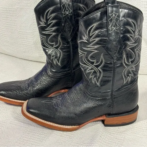 JB Dillon Mens Size 6.5 D Black Ostrich Leather Square Toe Cowboy Boots