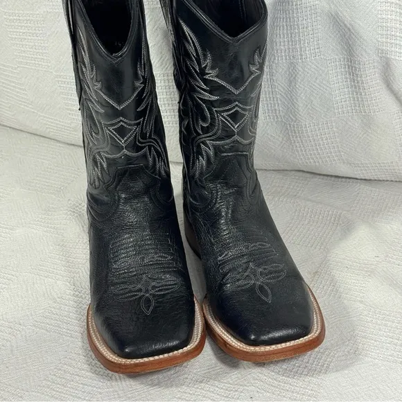 JB Dillon Mens Size 6.5 D Black Ostrich Leather Square Toe Cowboy Boots