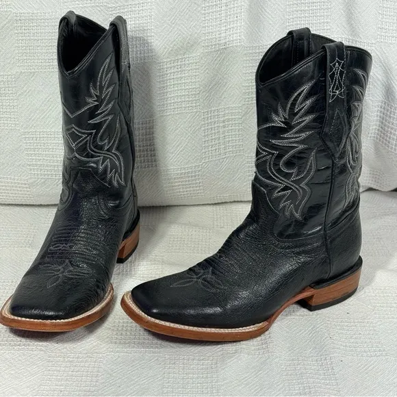 JB Dillon Mens Size 6.5 D Black Ostrich Leather Square Toe Cowboy Boots
