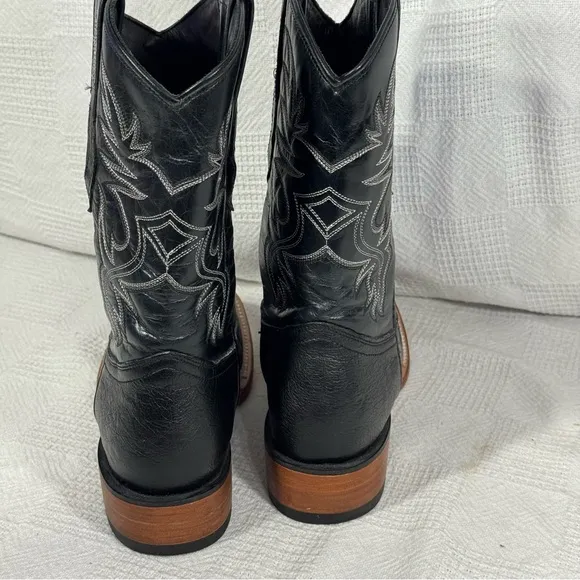 JB Dillon Mens Size 6.5 D Black Ostrich Leather Square Toe Cowboy Boots