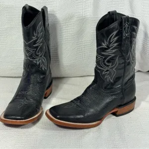 JB Dillon Mens Size 6.5 D Black Ostrich Leather Square Toe Cowboy Boots