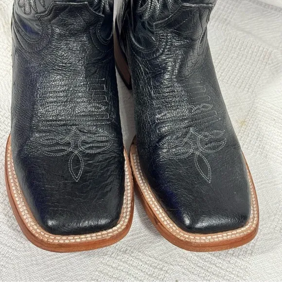 JB Dillon Mens Size 6.5 D Black Ostrich Leather Square Toe Cowboy Boots